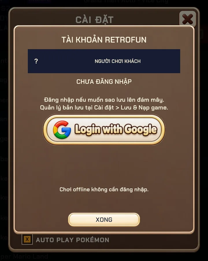 The account panel before signing in. Playing offline never requires an account.