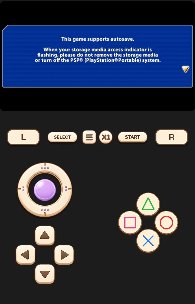 PSP: analog stick and D-pad together, plus the four face buttons.