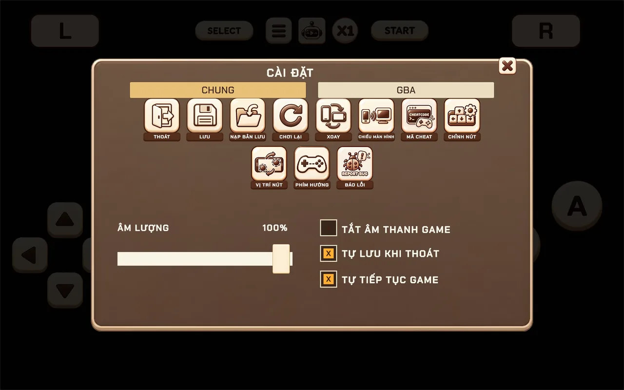 Landscape: settings and controls adapt to the wider screen.