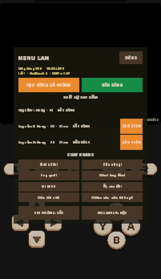 The in-game LAN menu with players, delay, quick chat and host controls.