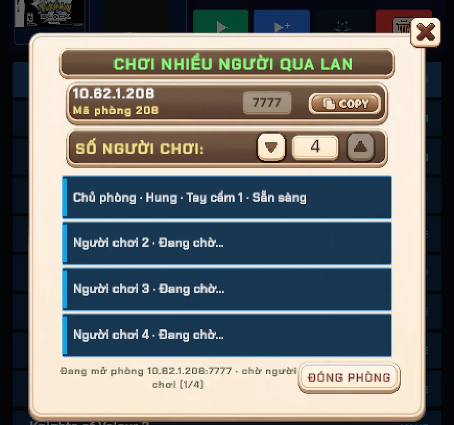 The lobby fills up as friends join. Each row shows the player, their controller and whether they are ready.