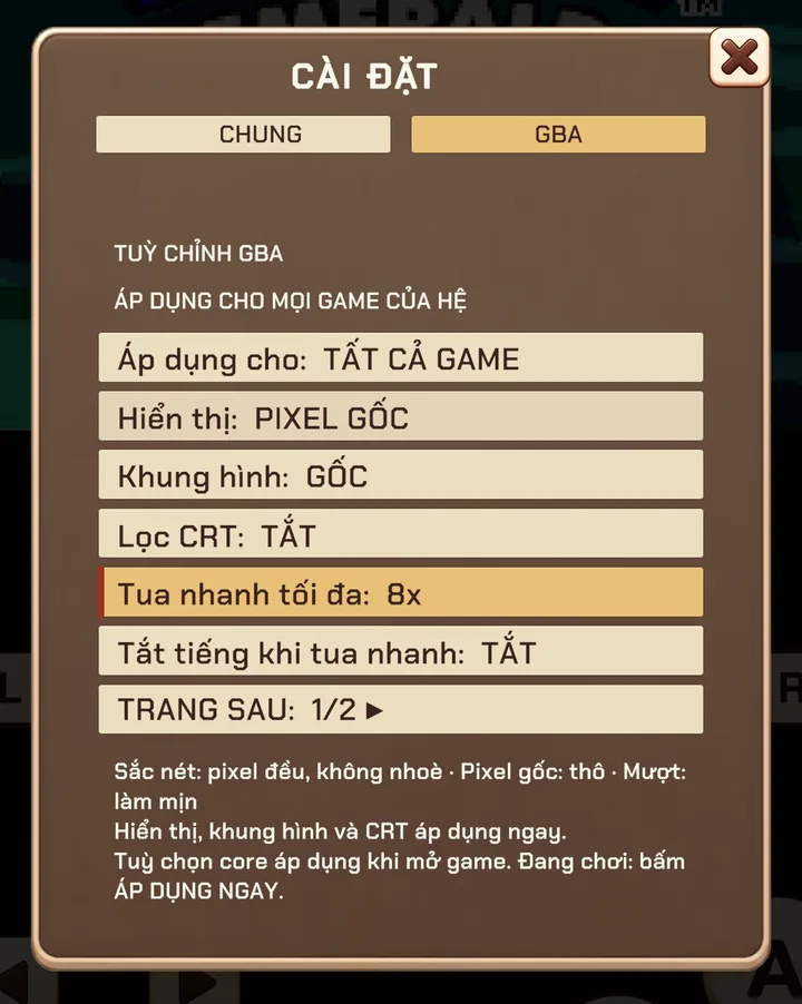 Per-system options: Max fast-forward and Mute while fast-forwarding live on the first page.